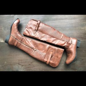 Cognac over the knee boots